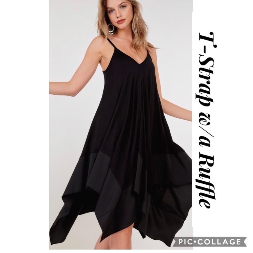 Black T-Strap Dress w/Ruffle